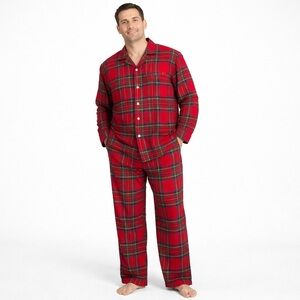 Lands’ End Men’s Red Plaid Flannel Pajama Set Shirt: XL, Pant: Large 100% Cotton